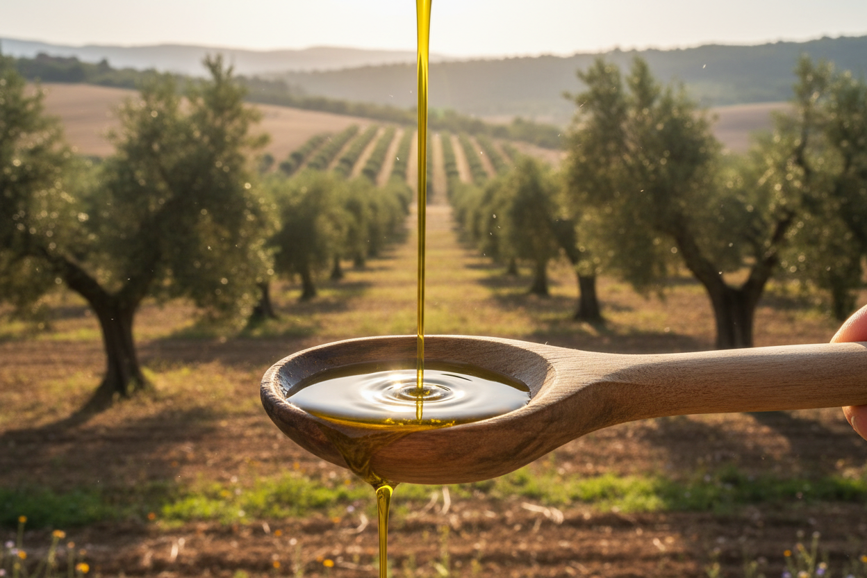 Olio su un cucchiaio nel campo 